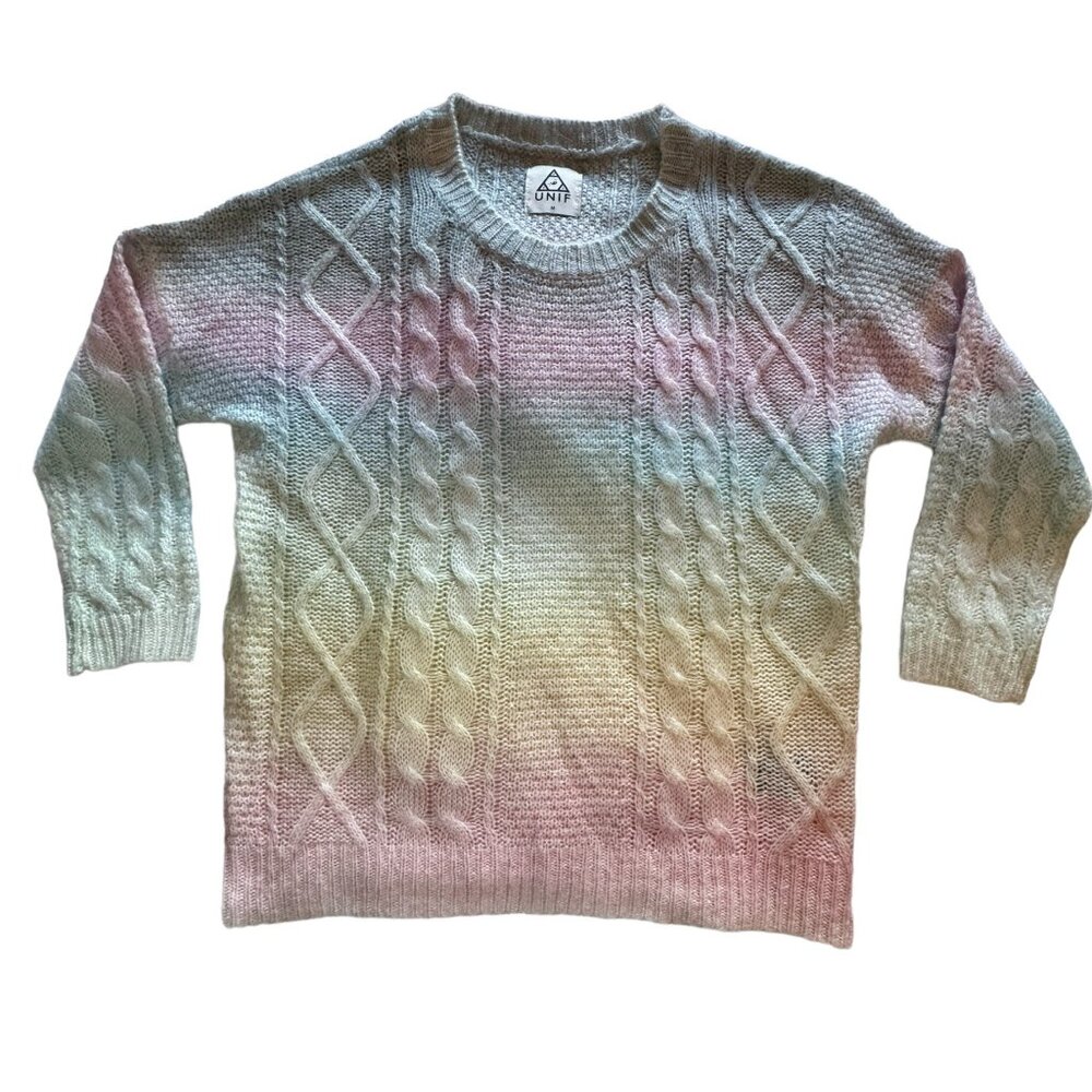 UNIF Cake Sweater Pullover Pastel Rainbow Twee Ombré Cable Knit Soft Size Medium - Picture 5 of 14
